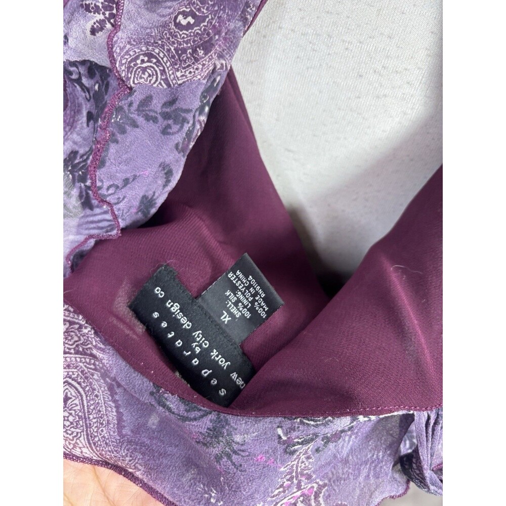 Vtg Y2k Silk Tiered Cami Blouse Asymmetrical Paisley Whimsigoth Fairy XL Purple - Picture 11 of 16